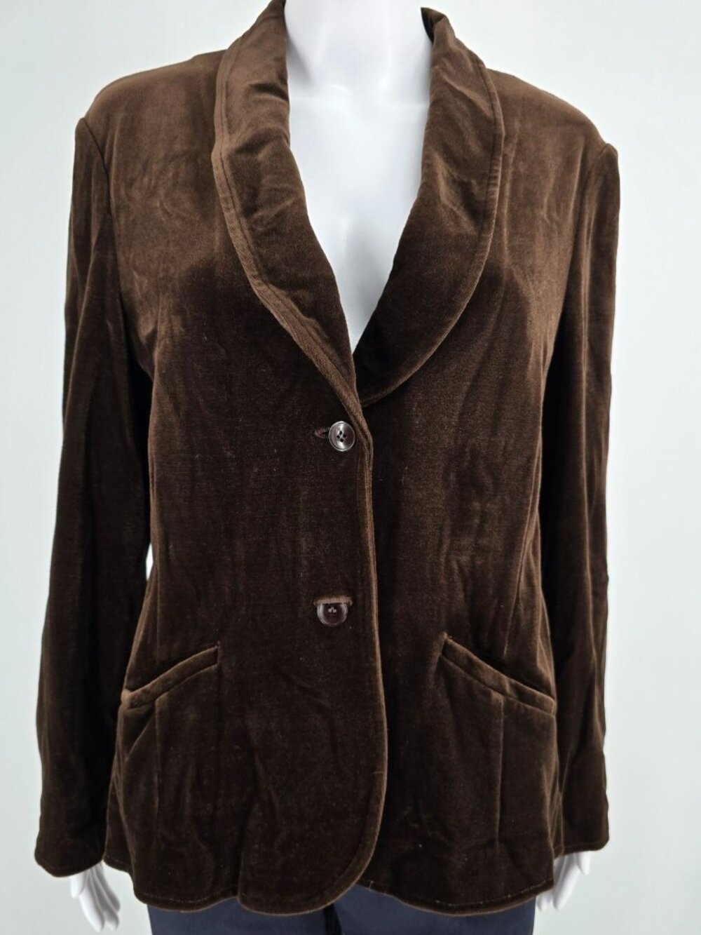Vintage 1970s Butte Knit Women's Brown Shawl Collar Velour Blazer Jacket L)